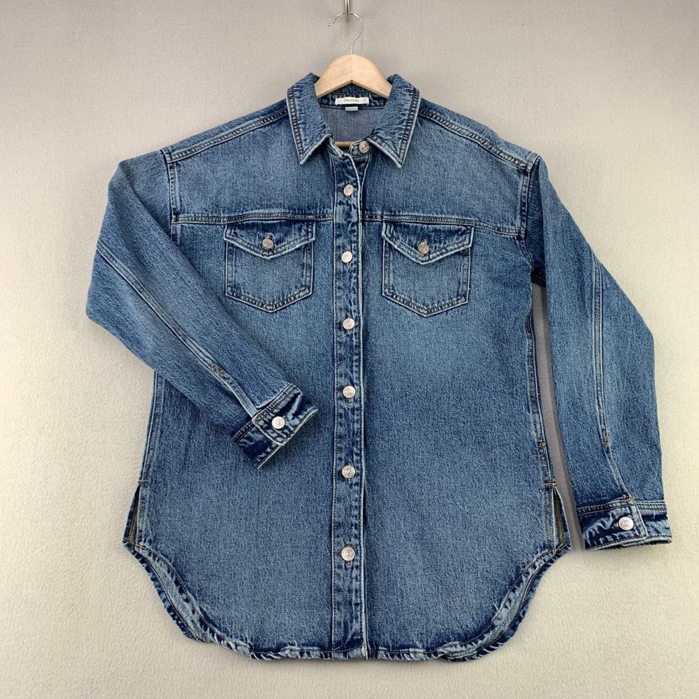 Maurices Denim Jean Shacket Women XS Blue Casual Long Sleeve Oversized Button Up